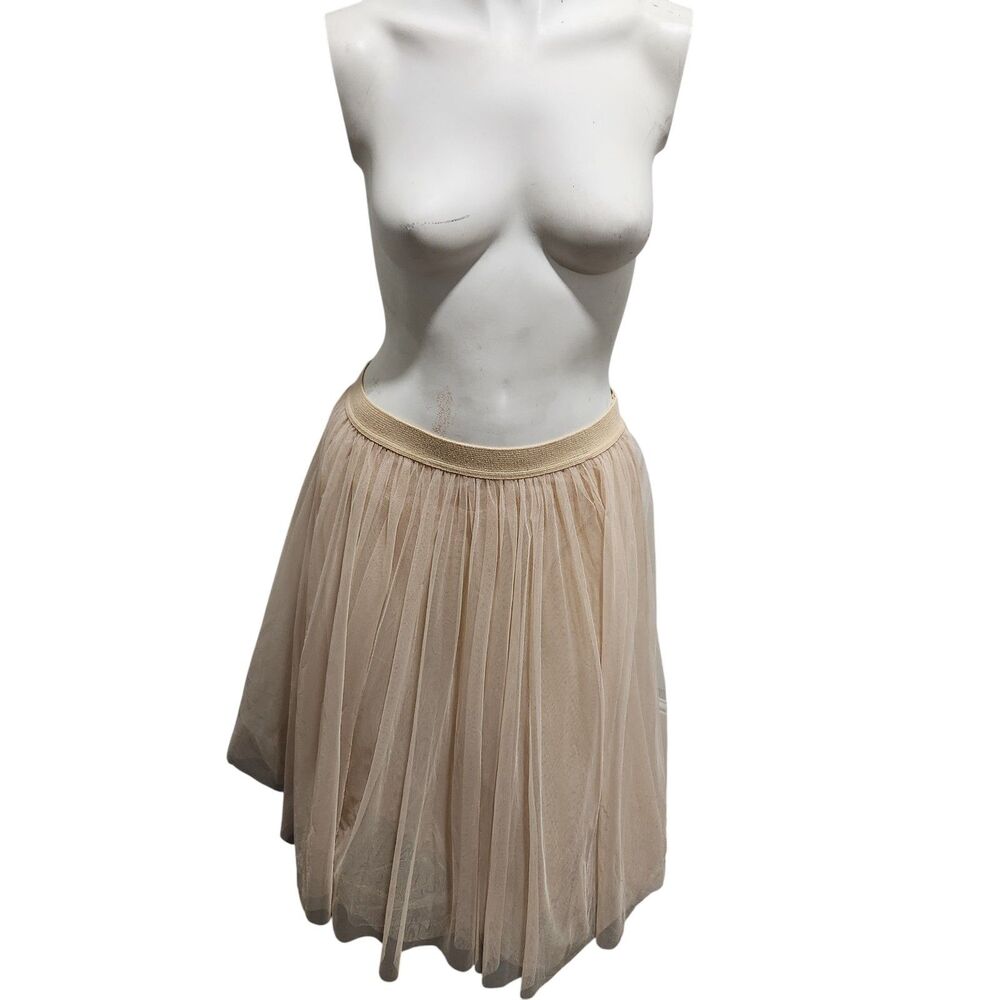 Bailey 44 Beige Tulle Skirt Medium Elastic Waist Lined Made USA